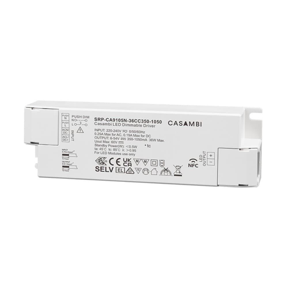 LED Driver CC Casambi 36W 6-54V 1 kênh NFC - SRP-CA9105N-36CC350-1050