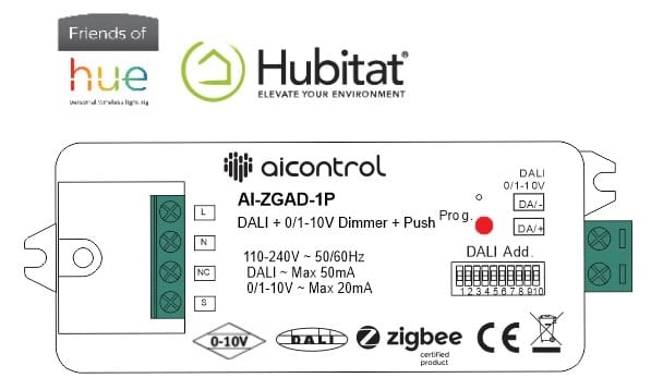 Bộ điều khiển dimmer 0/1-10V hoặc DALI (kèm input nút nhấn) - AI-ZGAD-1P