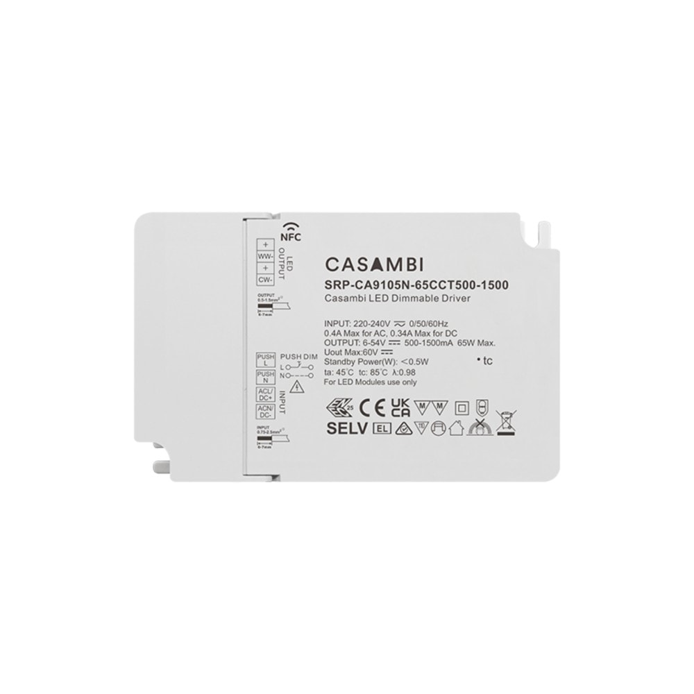 LED Driver CC Casambi 65W 6-54V 2 kênh NFC - SRP-CA9105N-65CCT500-1500