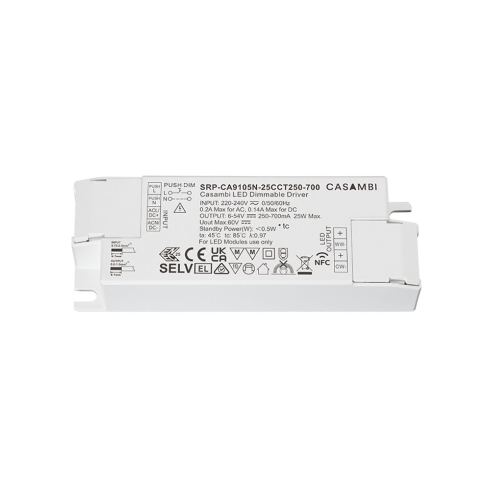 LED Driver CC Casambi 25W 6-54V 2 kênh NFC - SRP-CA9105N-25CCT250-700