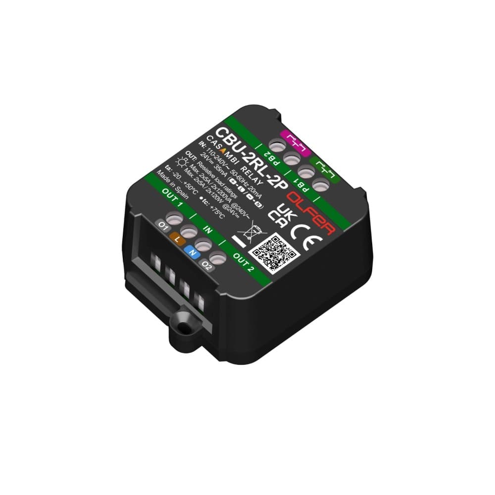 Bộ điều khiển on/off LED Casambi 2 ngõ ra 5A, 2 ngõ vào nút nhấn Olfer - CBU-2RL-2P