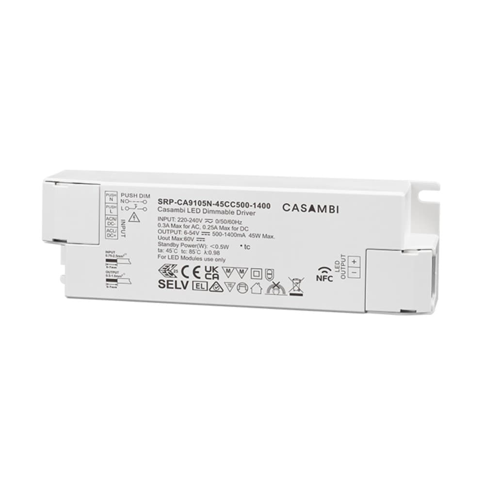 LED Driver CC Casambi 45W 6-54V 1 kênh NFC - SRP-CA9105N-45CC500-1400