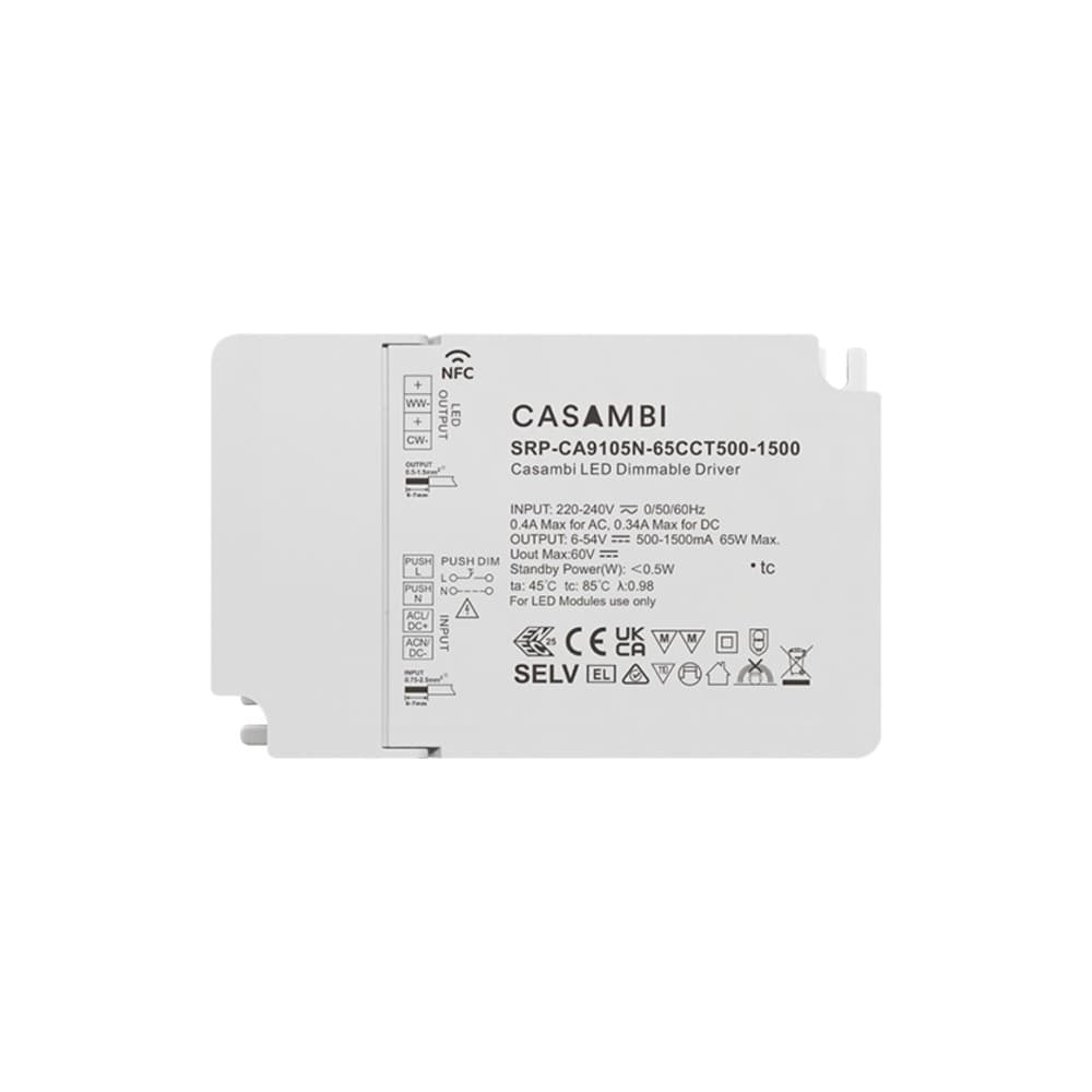 LED Driver CC Casambi 65W 6-54V 2 kênh NFC - SRP-CA9105N-65CCT500-1500