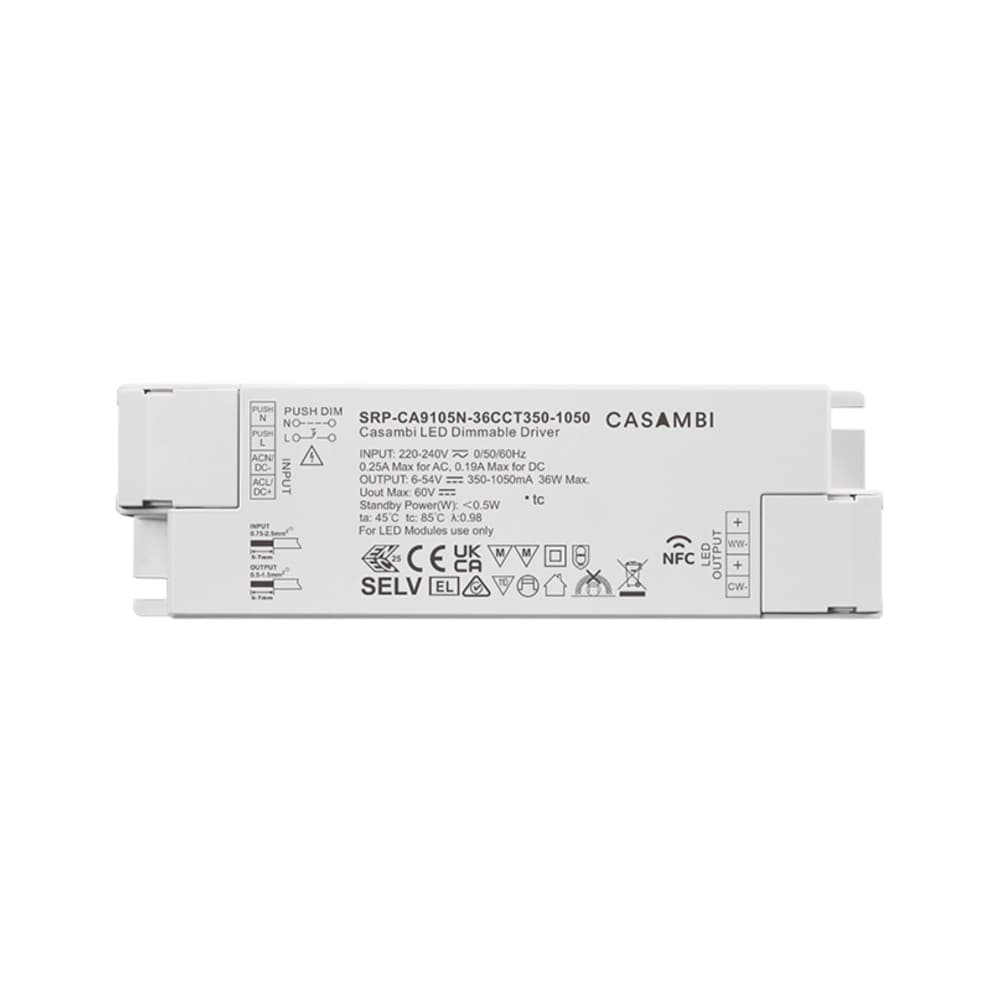 LED Driver CC Casambi 36W 6-54V 2 kênh NFC - SRP-CA9105N-36CCT350-1050
