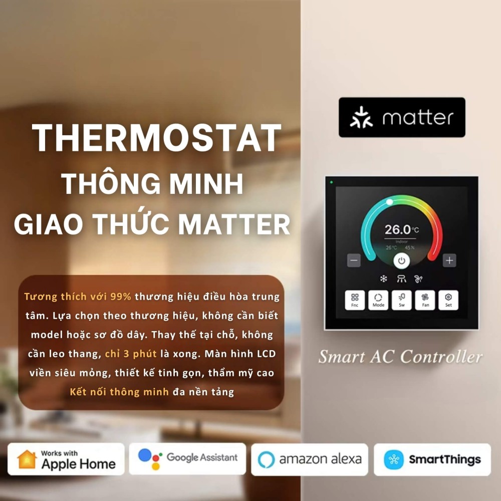 Bảng điều khiển thermostat Matter Wifi Samsung cổng R1R2, tương thích Apple Home, Alexa, Google Home  - 81MTAC01SAM slide 4