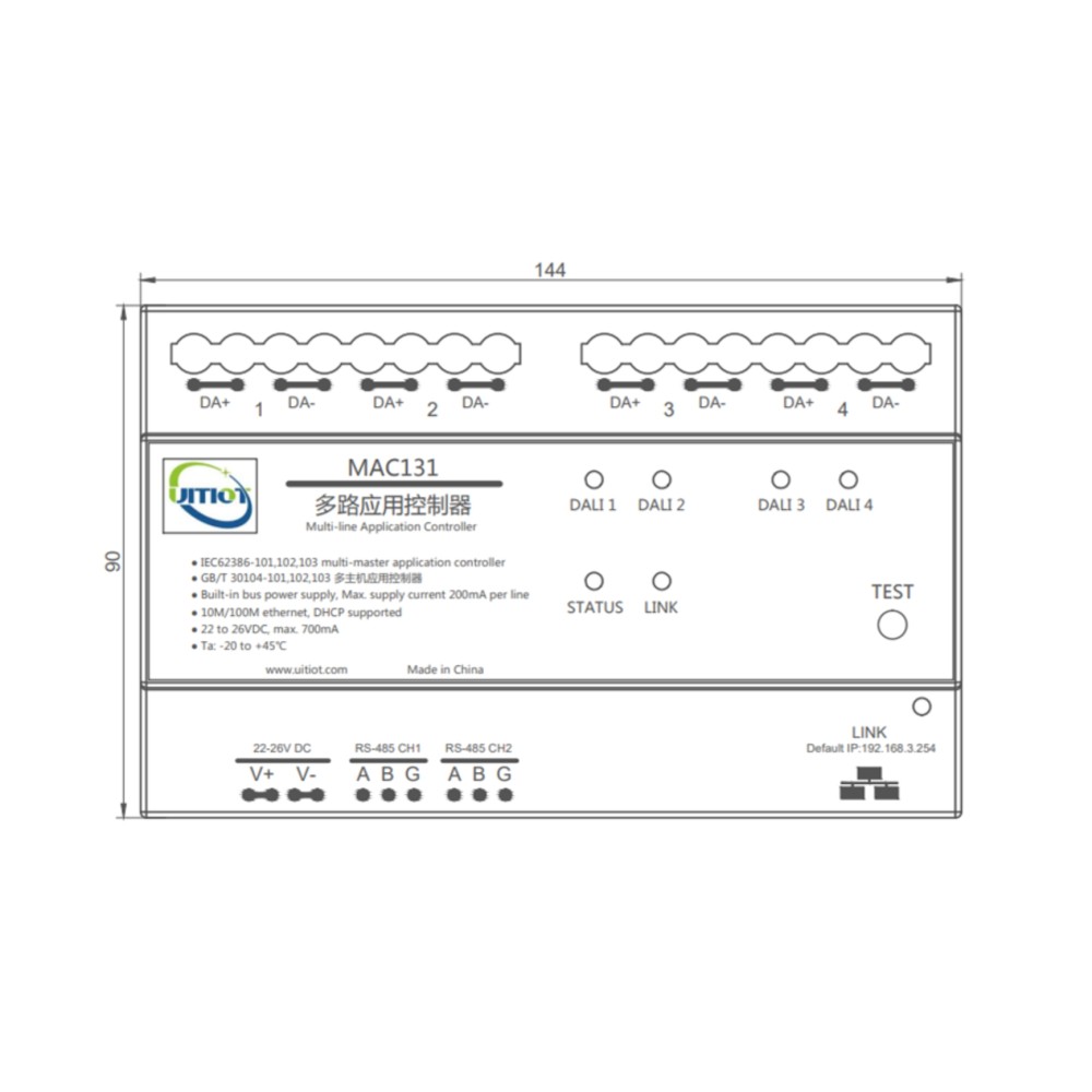 Bộ điều khiển chiếu sáng DALI 2, 1 ngõ ra, 64 địa chỉ UITIOT - MAC131 slide 2