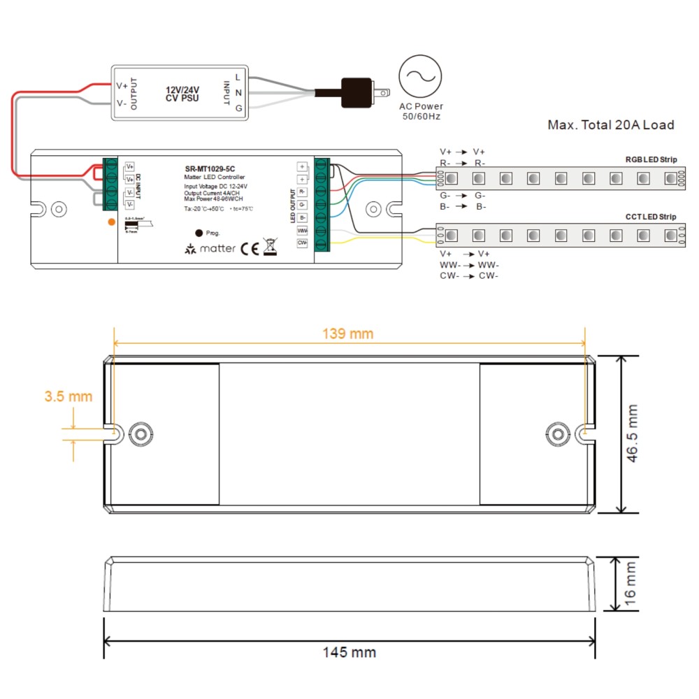 Bộ điều khiển LED Matter over Thread + Zigbee RGBCCT Sunricher - SR-MT1029-5C slide 3