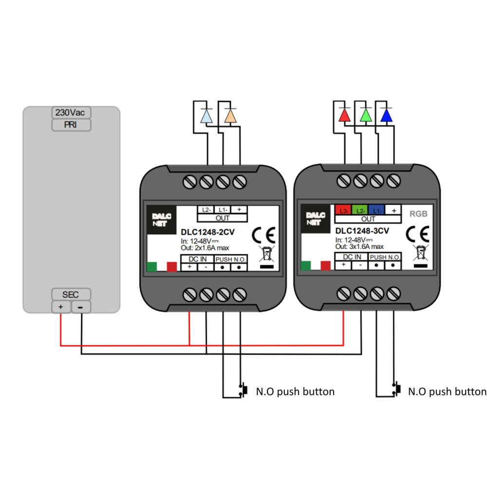 Bộ điều khiển LED RGB CV, 12-48V, 3 kênh, hỗ trợ nút nhấn N.O DALCNET - DLC1248-3CV slide 1
