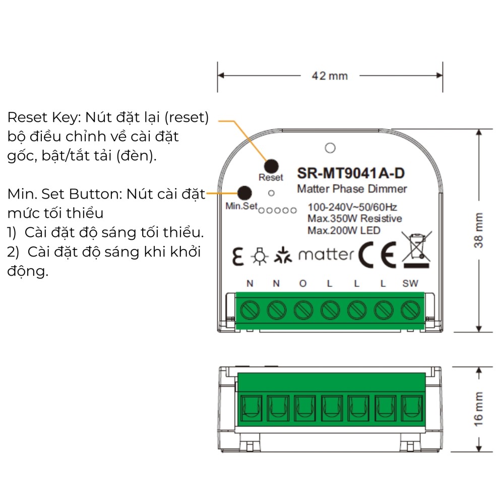 Bộ dimmer mini thông minh Matter over Thread + Zigbee Sunricher - SR-MT9041A-D slide 1