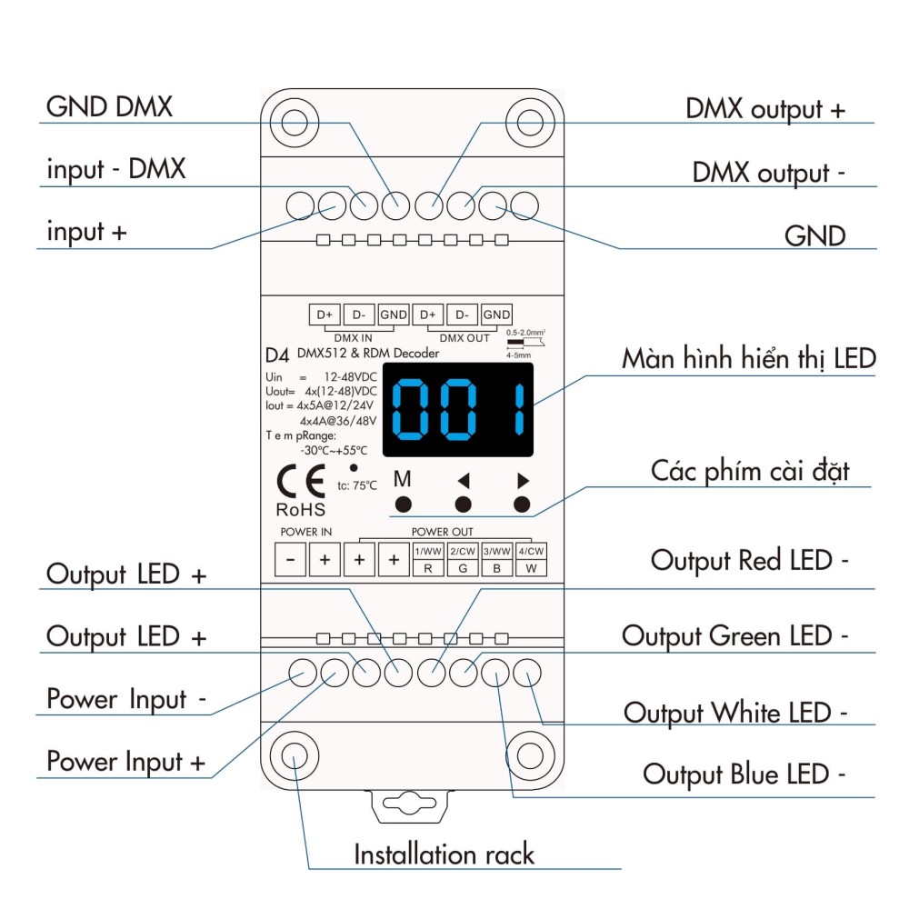 Bộ giải mã DMX 4 kênh*5A 12-48VDC CV - D4 slide 1