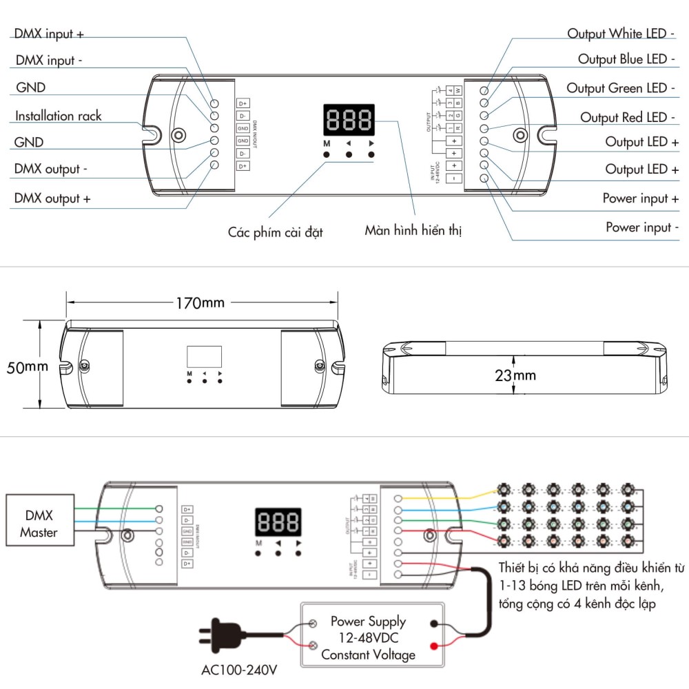 Bộ giải mã DMX512 & RDM 4 kênh (150-500mA) CC - D4C-L slide 2