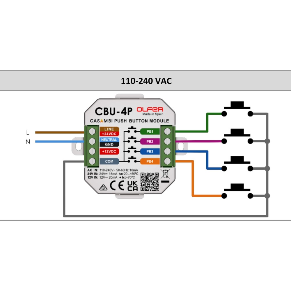 Bộ module nút nhấn Casambi 4 kênh Olfer - CBU-4P slide 2
