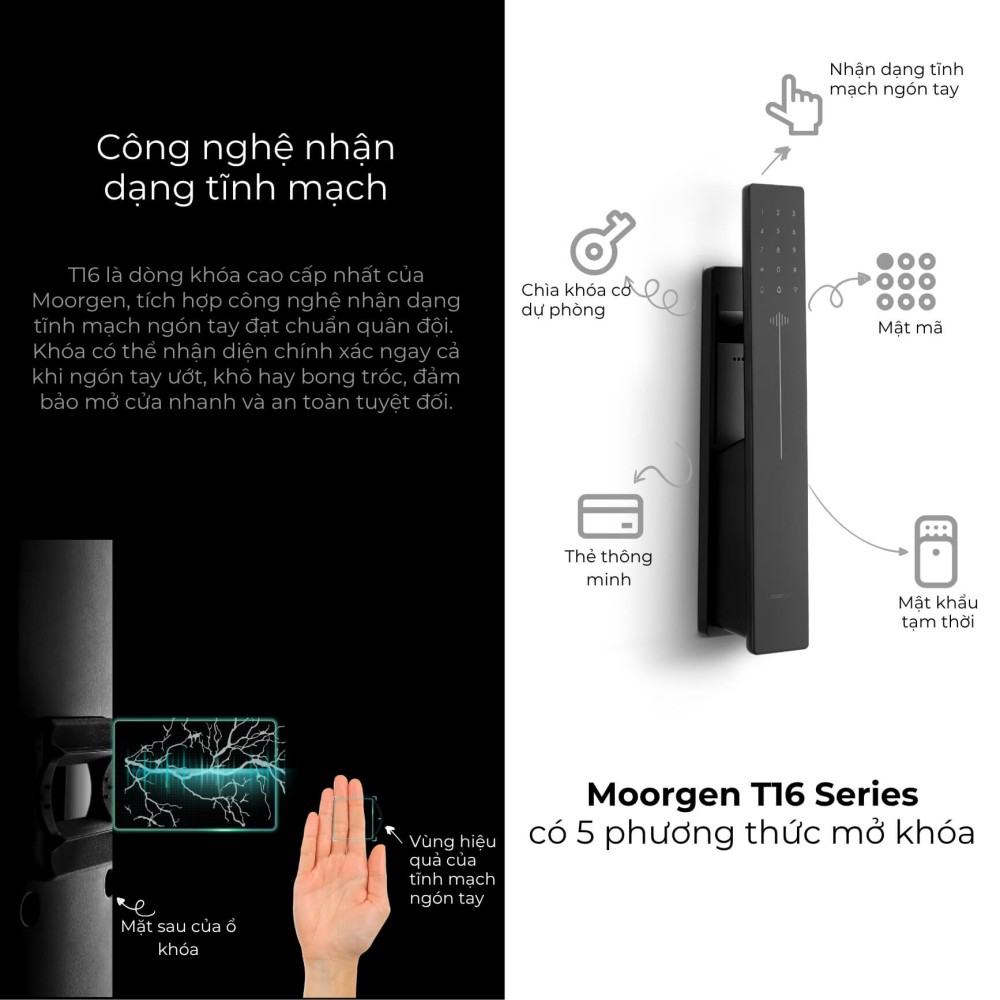 Khóa cửa thông minh vân tay tĩnh mạch T16 Moorgen 2