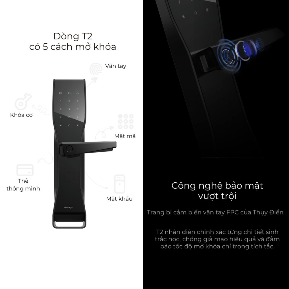 Khóa cửa thông minh vân tay tĩnh mạch T2 Moorgen 1