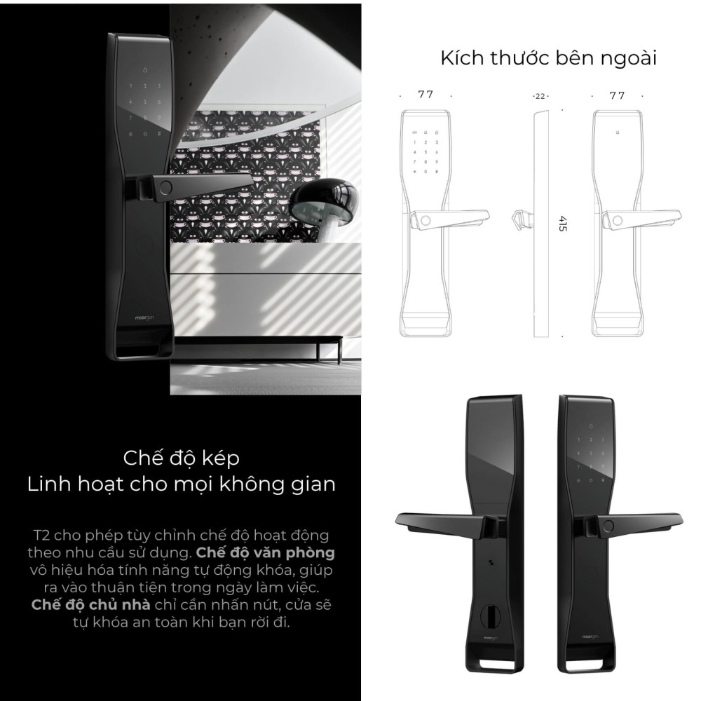 Khóa cửa thông minh vân tay tĩnh mạch T2 Moorgen 5