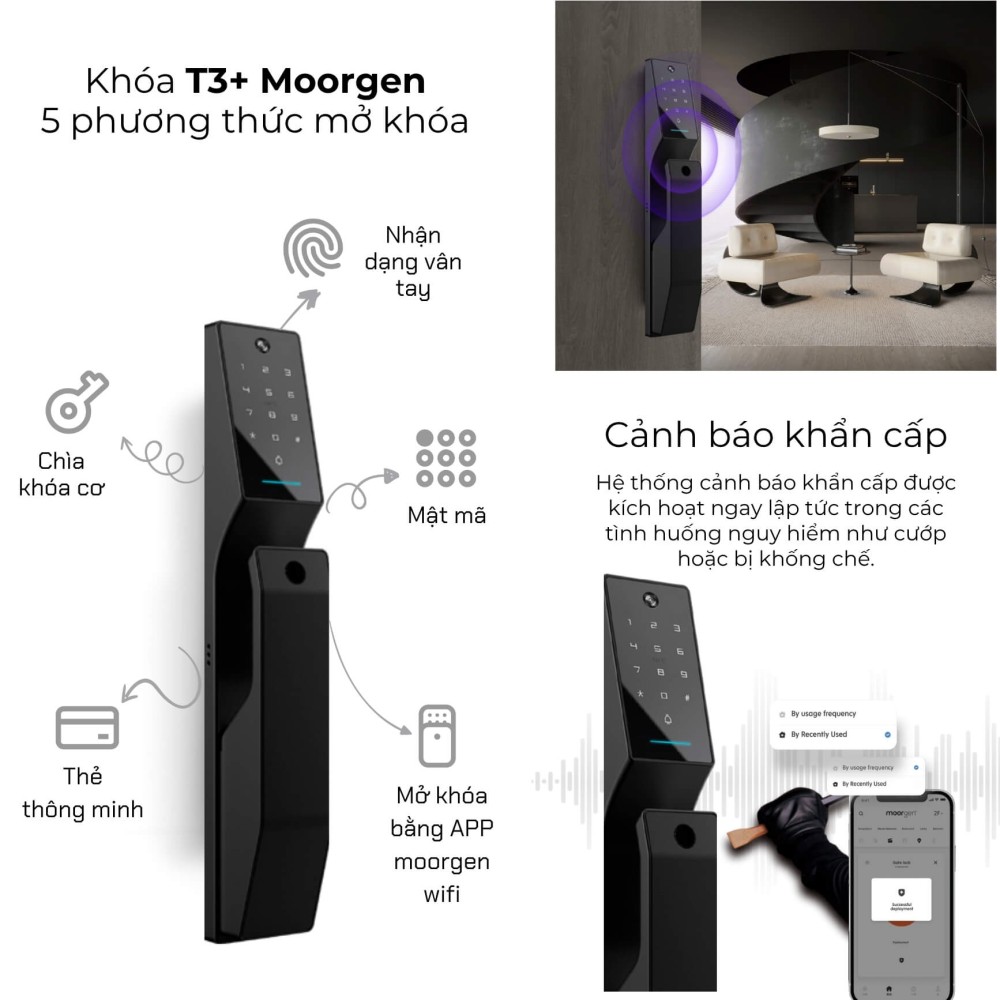 Khóa cửa thông minh vân tay tĩnh mạch T3+ Moorgen 7