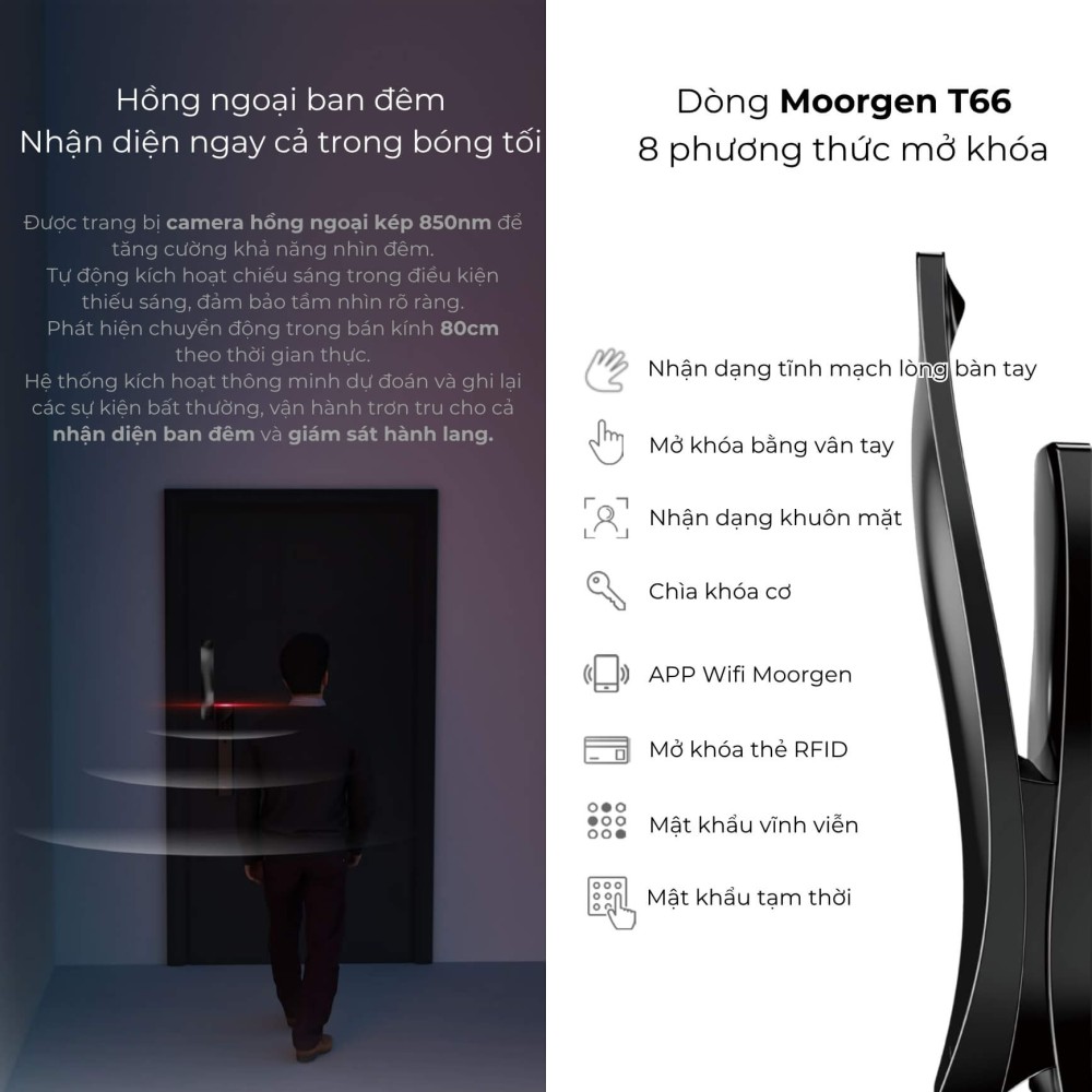 Khóa cửa thông minh vân tay tĩnh mạch T66 Moorgen 4