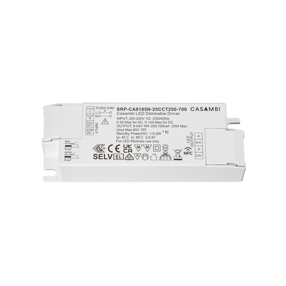 LED Driver CC Casambi 25W 6-54V 2 kênh NFC - SRP-CA9105N-25CCT250-700