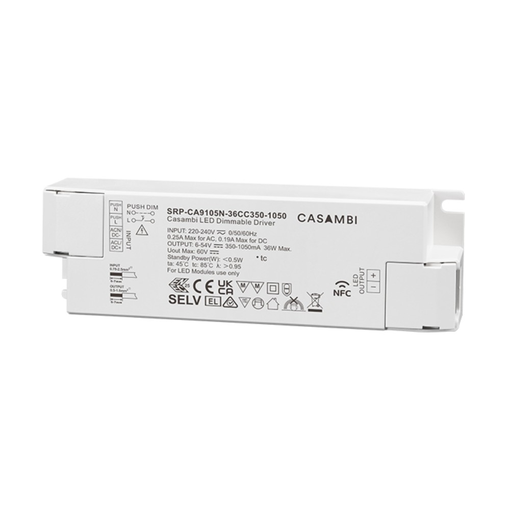 LED Driver CC Casambi 36W 6-54V 1 kênh NFC - SRP-CA9105N-36CC350-1050