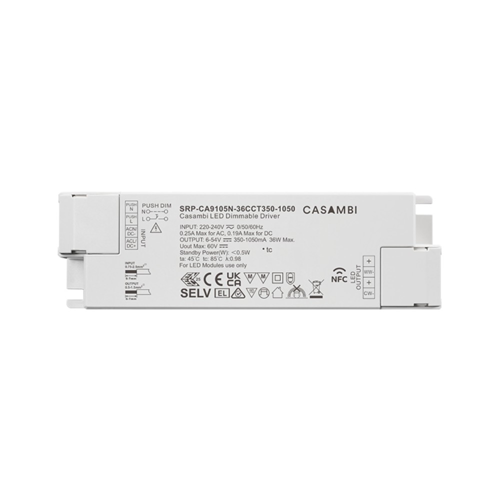 LED Driver CC Casambi 36W 6-54V 2 kênh NFC - SRP-CA9105N-36CCT350-1050