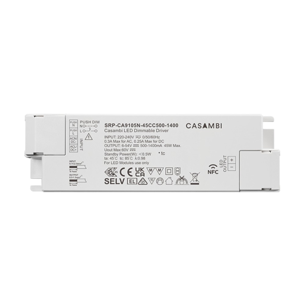 LED Driver CC Casambi 45W 6-54V 1 kênh NFC - SRP-CA9105N-45CC500-1400 slide 4