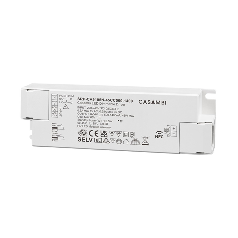 LED Driver CC Casambi 45W 6-54V 1 kênh NFC - SRP-CA9105N-45CC500-1400