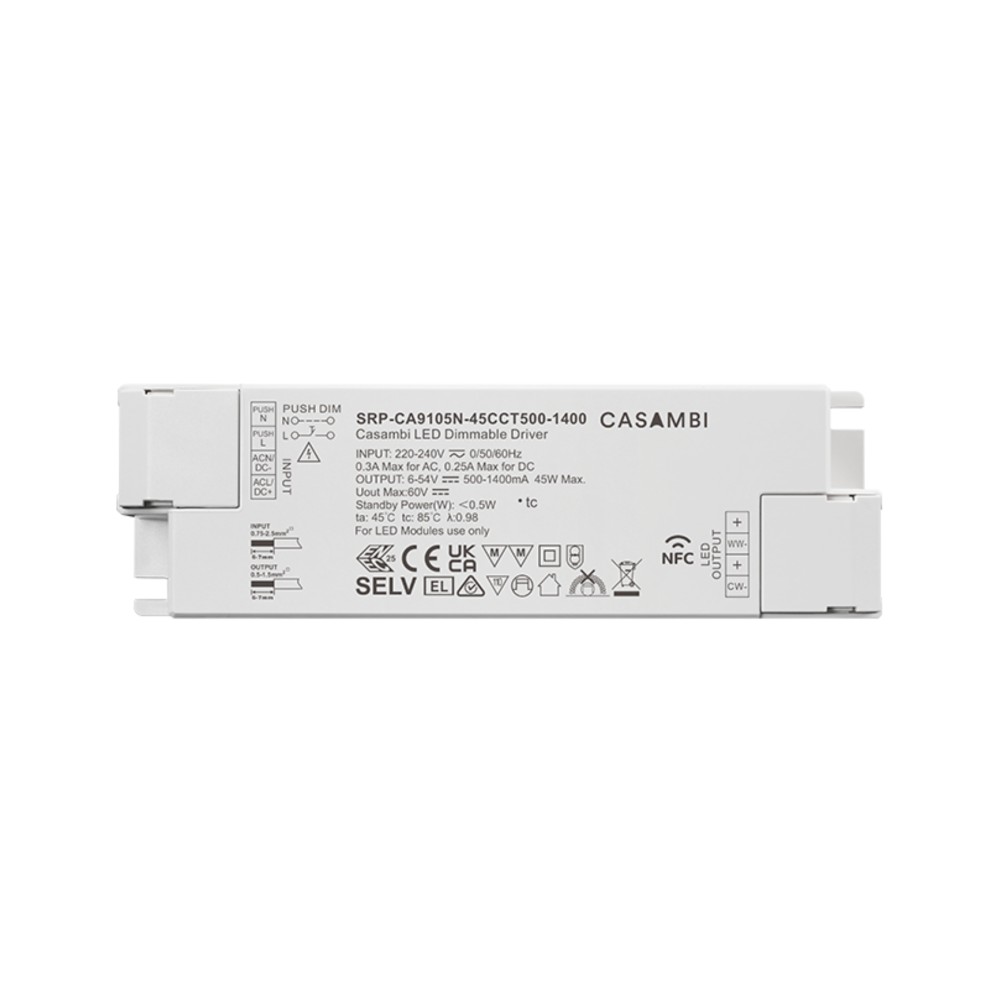 LED Driver CC Casambi 45W 6-54V 2 kênh NFC - SRP-CA9105N-45CCT500-1400 slide 1