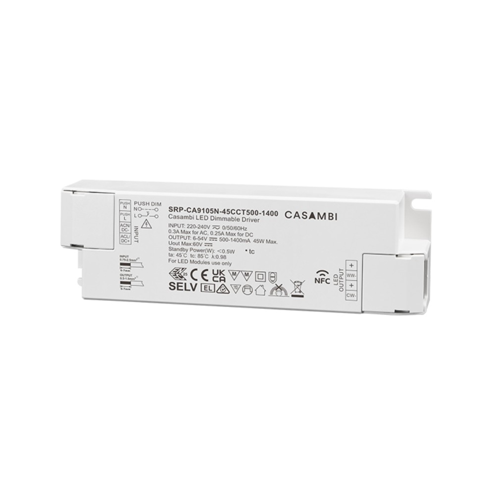 LED Driver CC Casambi 45W 6-54V 2 kênh NFC - SRP-CA9105N-45CCT500-1400