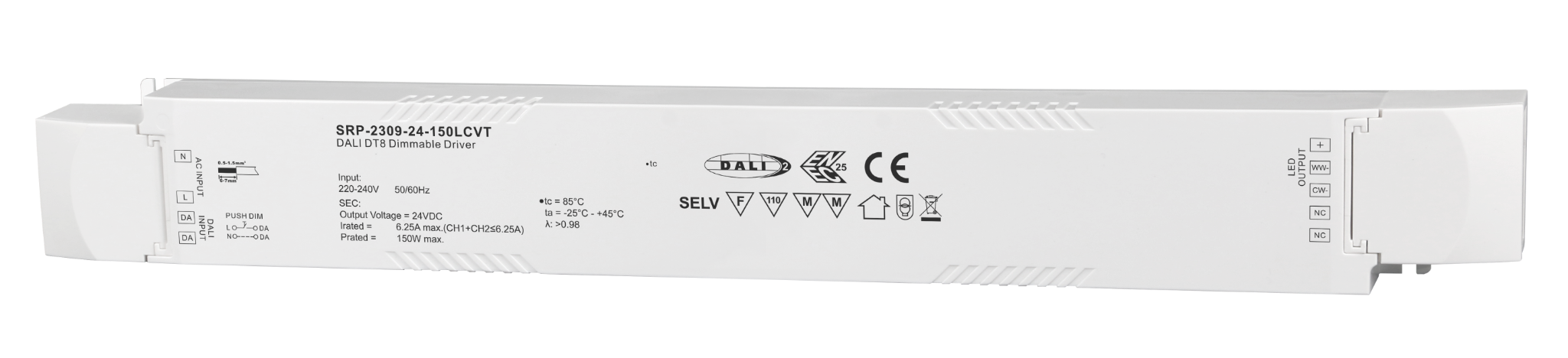 LED driver 150W 2CH 24VDC DALI DT8 Sunricher - SRP-2309-24-150LCVT