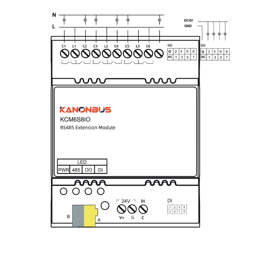 Module Mở Rộng RS485 Modbus RTU 6 Relay 8DI 8DO - Kanonbus KCM6S8IO slide 1