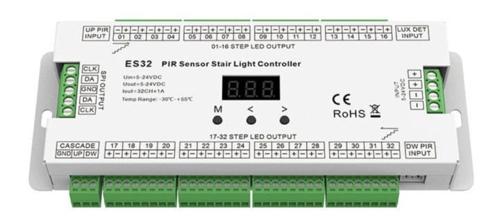Bộ điều khiển đèn LED cầu thang 32 kênh, ngõ vào 5-24VDC OEM - ES32