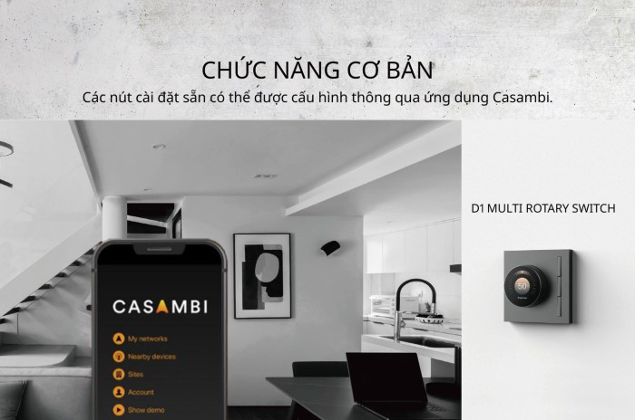 Công tắc điều khiển xoay LCD 3 phím Casambi D1 Siqitech XD1PN3L (3)
