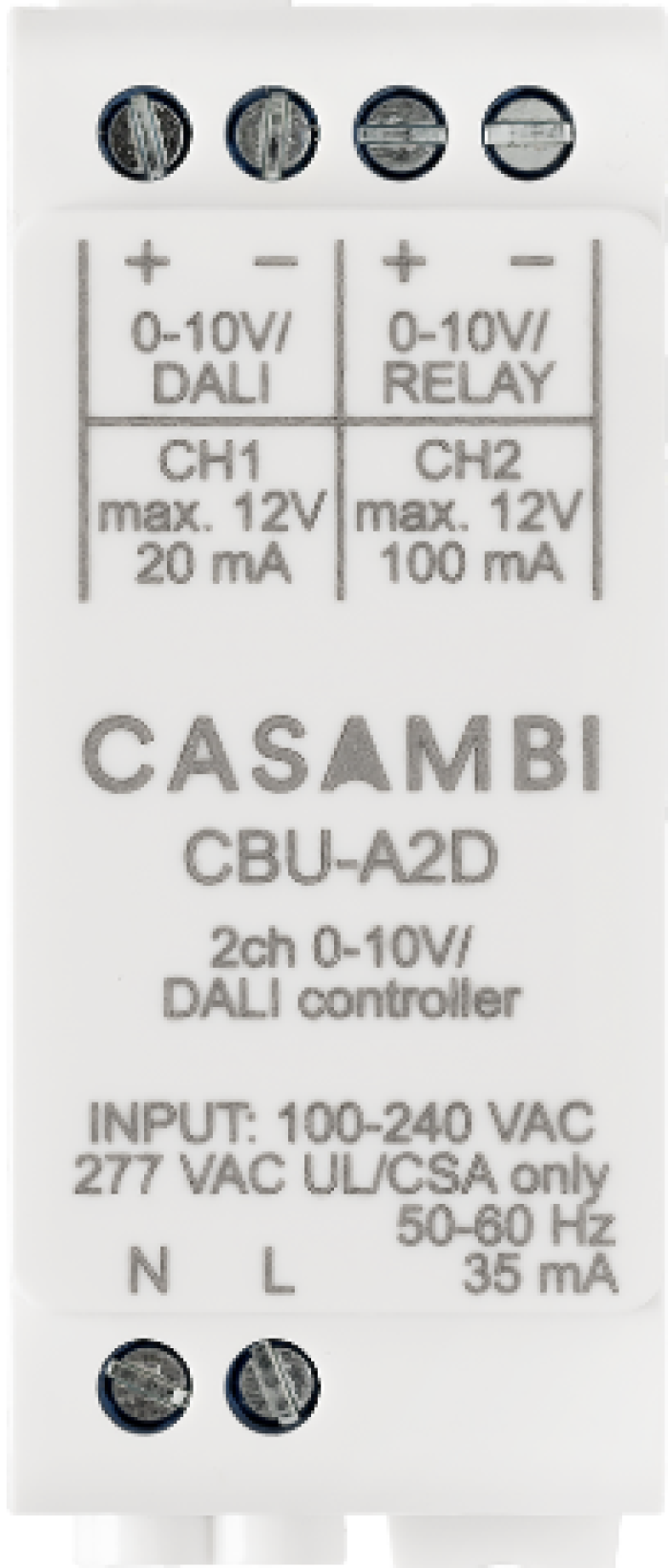 CBU-A2D là thiết bị điều khiển 2 kênh 0-10V hoặc 1 DALI, dùng cho đèn dimmable hoặc tunable white