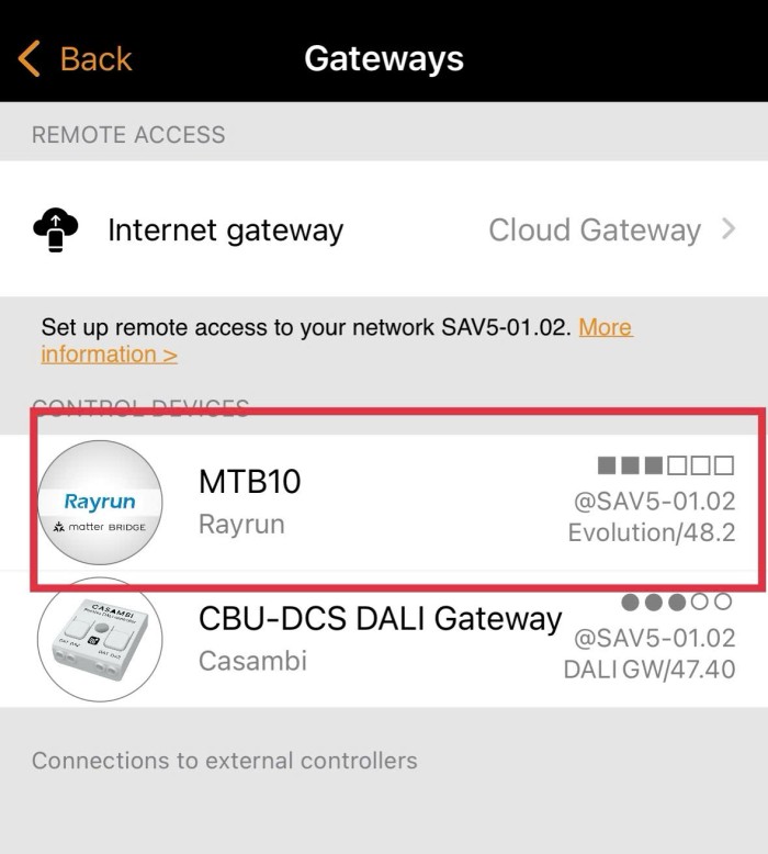 kết nối trên casambi app