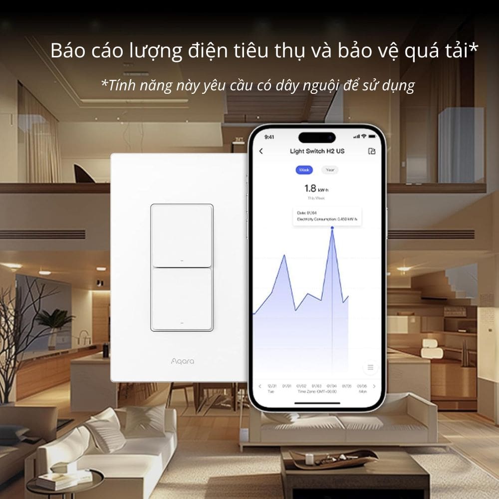 Công tắc chữ nhật H2 (US) - 2 nút 2 kênh Matter Aqara 1