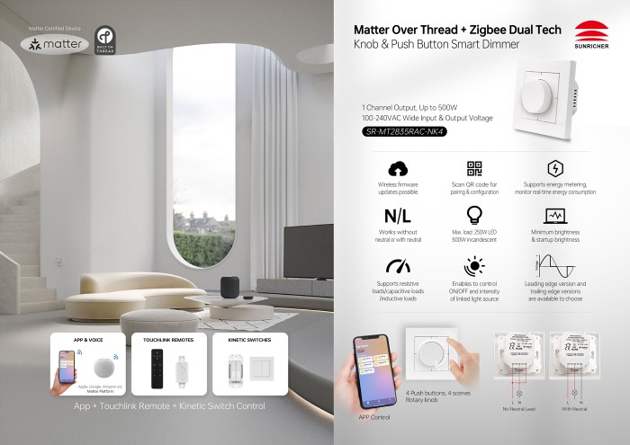 Công tắc núm xoay dimmer 4 phím thông minh Matter + ZigBee (1)