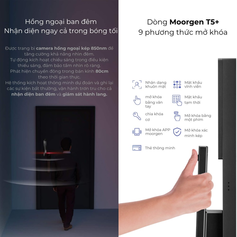 Khóa cửa thông minh vân tay tĩnh mạch T5+ Moorgen 5