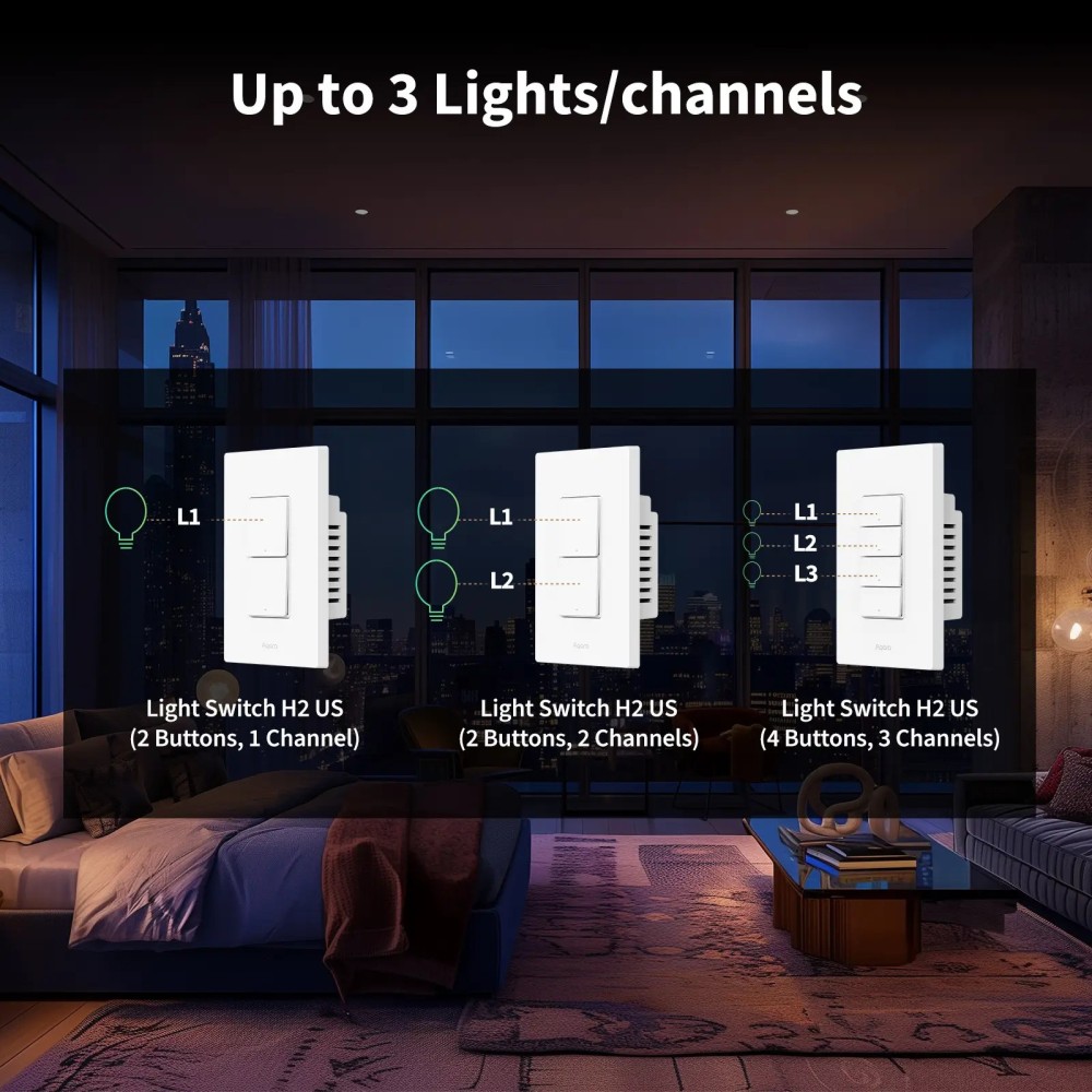 Công tắc chữ nhật H2 (US) - 2 nút 1 kênh Matter Aqara 3