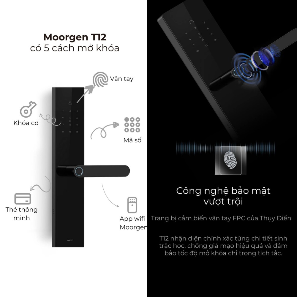 Khóa cửa thông minh vân tay tĩnh mạch T12 Moorgen 1